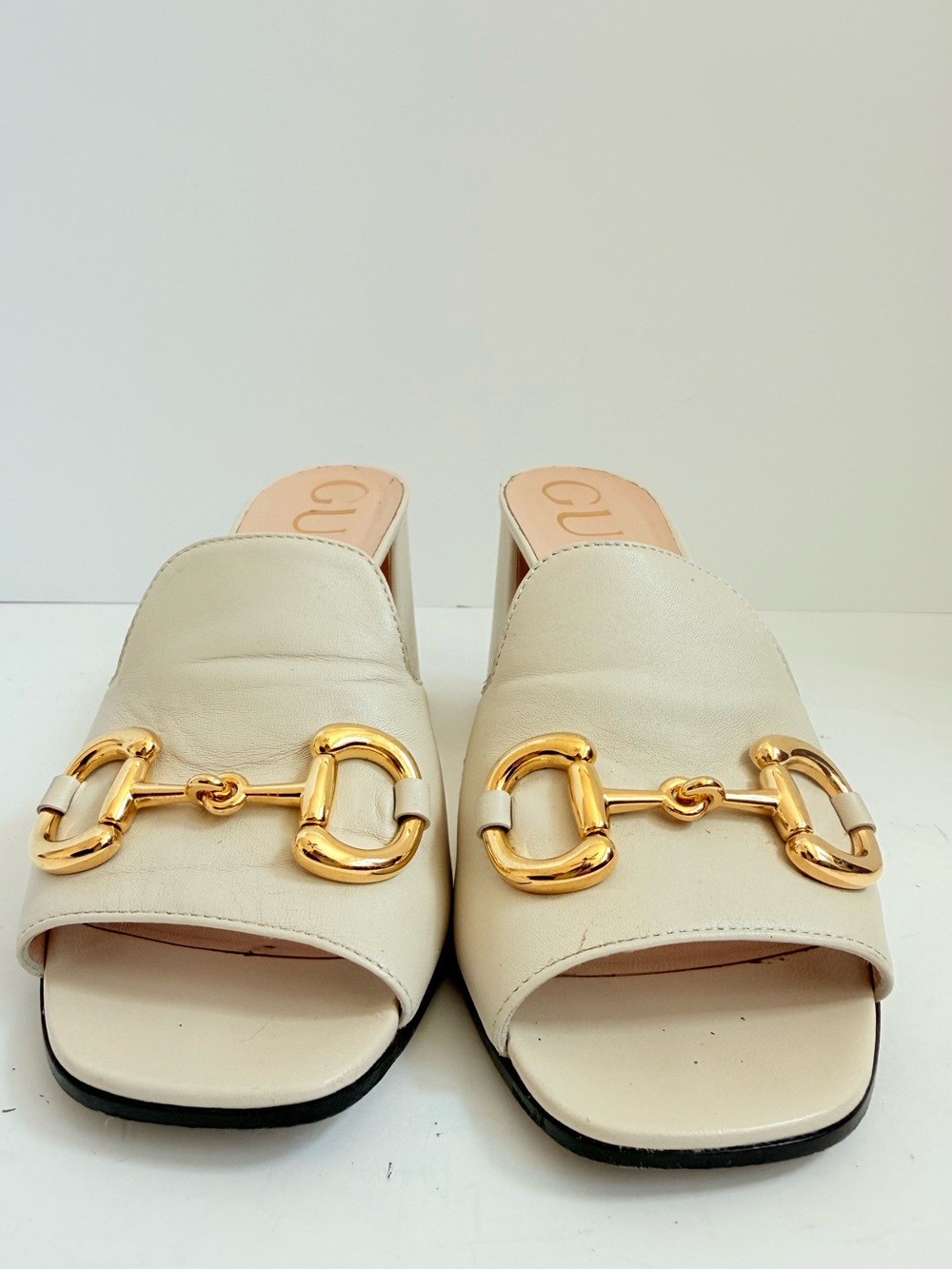 Gucci baby Horsebit Mules 39.5 Mystic White Nappa Leather block heels US 9.5 - Picture 3 of 11
